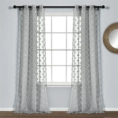 Textured Dot Grommet Sheer Window Curtain Panels Gray 38x84 Set