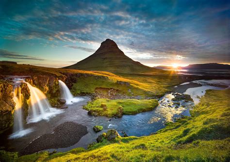 Iceland Grundarfjörður Mountain Kirkjufel River Waterfall