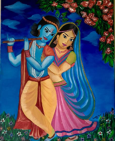 Radha Krishna Acrylic Painting Print Realistic Painting For Sale By