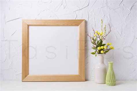 Wooden Square Frame Mockup With Yellow Graphic By Tasipas · Creative