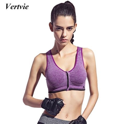 Vertvie Yoga Bra Push Up Bra Women Fitness Patchwork Sexy Front Zipper Seamless Bra Crop Top