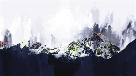 Abstract Painting Of Mountains In Dark Tone Digital Painting Stock