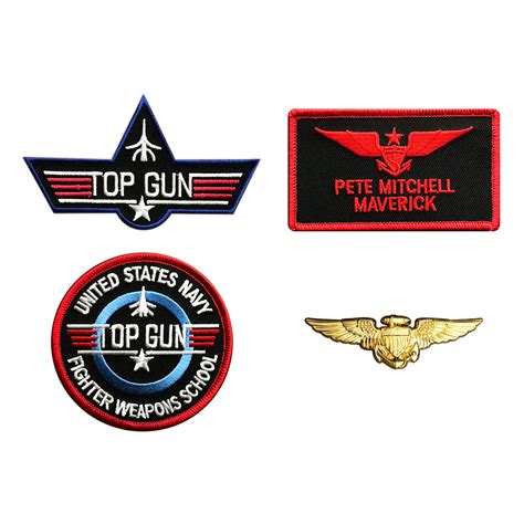 Top Gun Pete Mitchell Maverick 4pc Patch Set Embroidered Hook W Avia