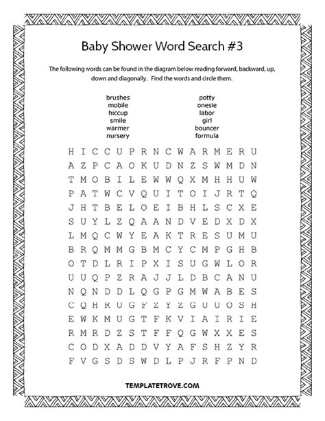 Free Printable Baby Shower Word Searches