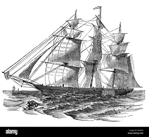 Engraving Of A Sailing Ship Dated 19th Century Stock Photo Alamy