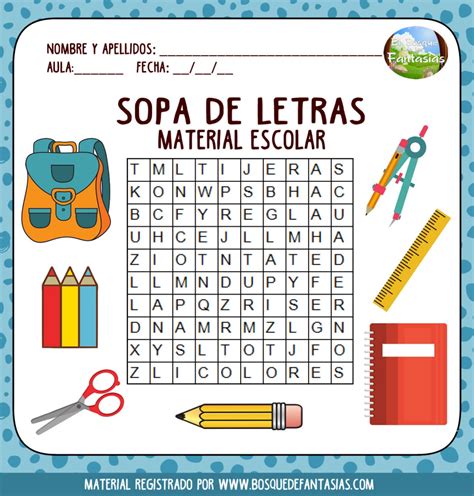 Sopa De Letras Material Escolar Juegos Infantiles