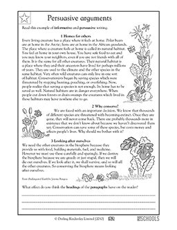 Writing a persuasive argument | 4th grade Reading, Writing Worksheet