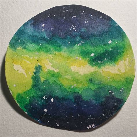 Watercolor Galaxy Circle Painting Cosmos Cosmic Planet Etsy