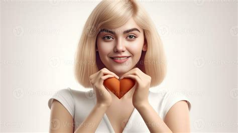 Heart Shape Beautiful Young Woman Looking At Camera And Making Heart