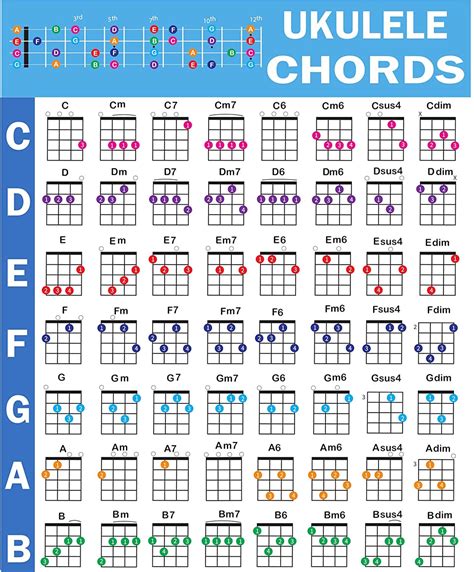 Ukulele Chords Poster 13x19 With Note Locator 5 Position Pin On 6 Hot Sex Picture