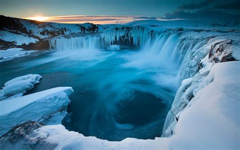 Frozen Godafoss Waterfall In Iceland Image Abyss