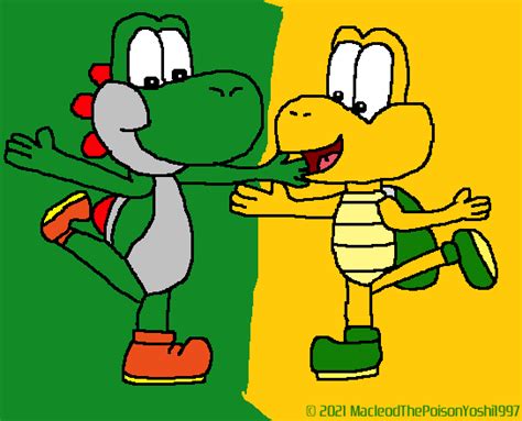 Yoshi And Koopa Troopa Standing On One Leg By Macloud34100 On Deviantart