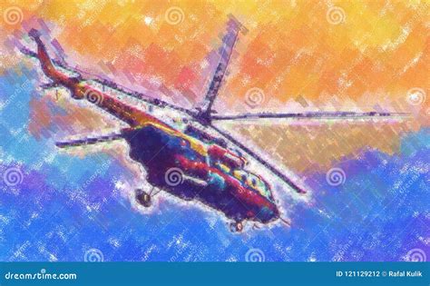 Military Helicopter Art Design Illustration Abstract Drawing Stock