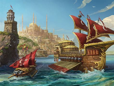 Fantasy Ship Boat Art Artwork Ocean Sea Wallpapers Hd Desktop