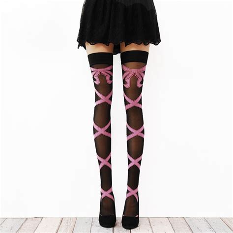 Sexy Printed Pink Bowknot Ribbon Silk Stockings Sexy Stockings Sexy Lingerie Bygoodscom