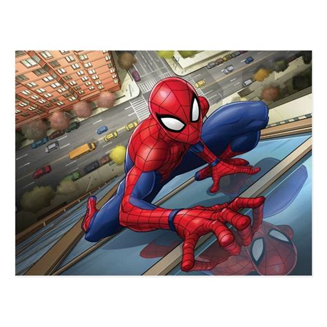 Spider Man Climbing Up Building Postcard Spiderman