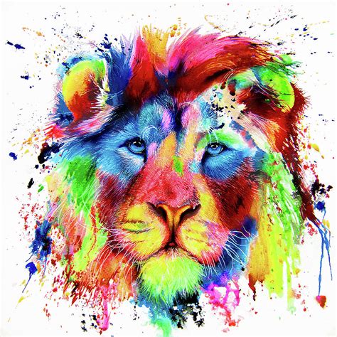 Neon Lion Colourful Ink Spatter Painting Painting By Peter Williams