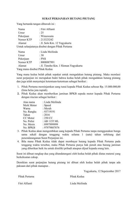 Saya yang bertanda tangan di bawah ini, yang menyatakan sudah diterima pembayaran hutang yang berupa uang sejumlah rp. Contoh Surat Perjanjian Hutang Piutang Sederhana dengan ...