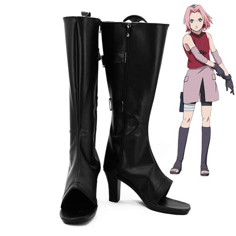 Sakura Haruno From Naruto Halloween Black Shoes Cosplay Boots B