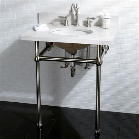 Kingston Brass White Quartz 30 Inch Wall Mount Pedestal Bathroom Sink