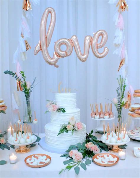 All about party decor, party supplies, favor, cake, and etc. Rose Gold and Blush "Love" Engagement Party Engagement ...