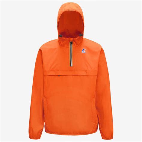 k way le vrai leon light orange packable quarter zip windbreaker rain jacket