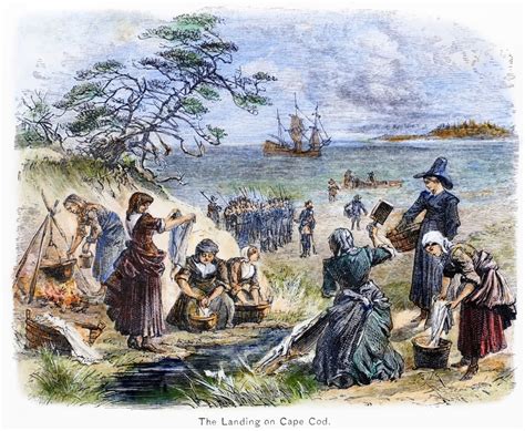 Cape Cod Pilgrims Npilgrims Washing Clothes After Landing At Cape