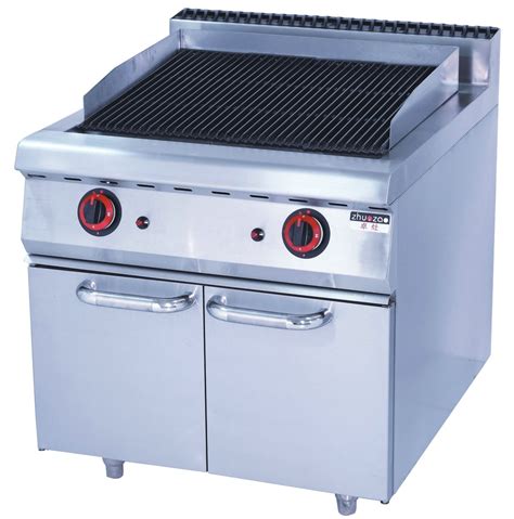 Stainless Steel 380v Gas Lava Rock Grill With Cabinet 12kw For Kitchen