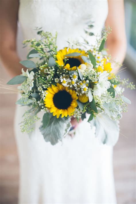 Dusty Blue And Sunflower Wedding Bouquets Blue And Yellow Bridal