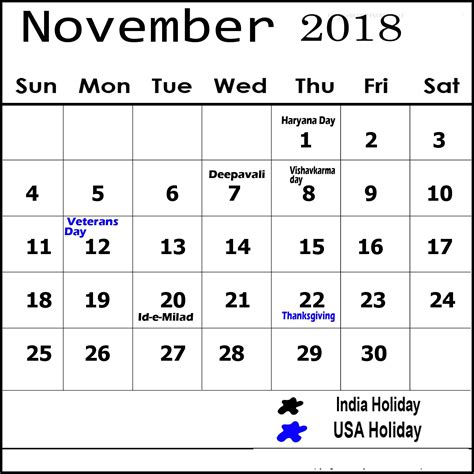 November 2018 Calendar With Holidays Calendar Holidays November