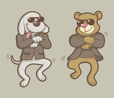Dancing Dog And Bear Cartoon Personaje Vector Premium