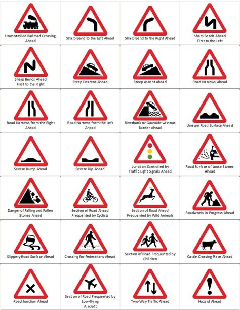 Various Road Signs Are Shown In Red And White