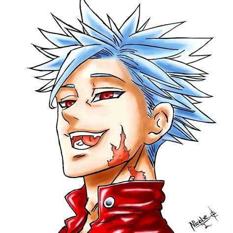 A Drawing Of A Man With Blue Hair And Piercings On His Head Wearing A