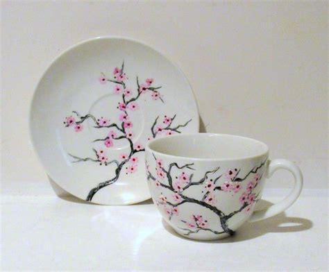 Cherry Blossoms Hand Painted Porcelain Cup Oz And In Etsy In