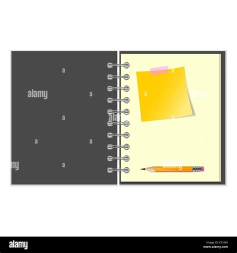 Open Notebook With Yellow Sticker And Pencil Stock Vector Image And Art