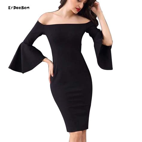 Erdaoben 2018 Women Bandage Dress Elegant Celebrity Evening Party Dress Sexy Flare Sleeve Black