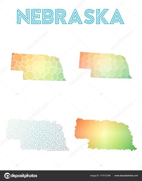 Nebraska Polygonal Us State Map Mosaic Style Maps Collection Bright