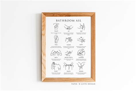 Bathroom ASL Printable Wall Art, Sign Language Printable, Sign Language
