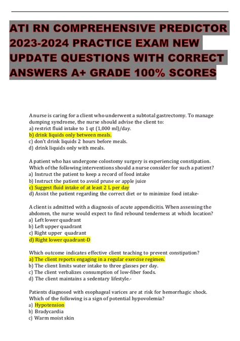 ATI RN COMPREHENSIVE PREDICTOR PRACTICE EXAM NEW UPDATE QUESTIONS WITH