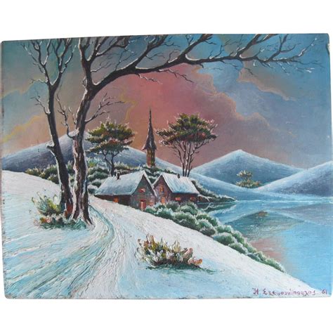 Oil Painting On Canvas Board Winter Scene Art Landscape