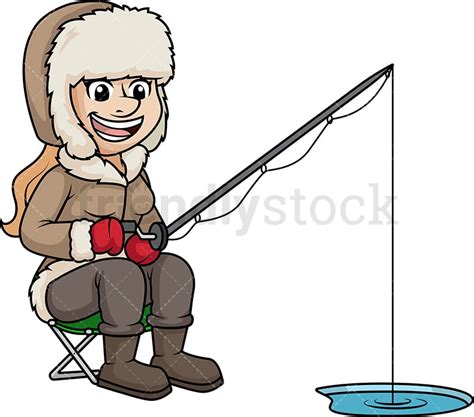 Woman Fishing On Frozen Lake Cartoon Clipart Vector Friendlystock