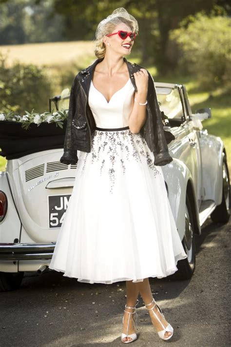 Bea Tea Calf Length 1950s Inspired V Neck Wedding Gown