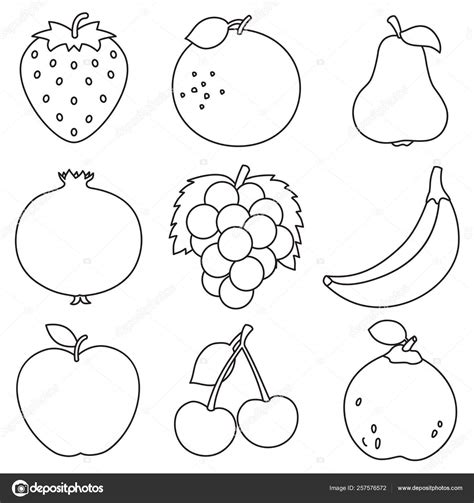 Fruit and vegetables worksheets pdf. Vector Illustration Fruits Coloring Page — Stock Vector ...