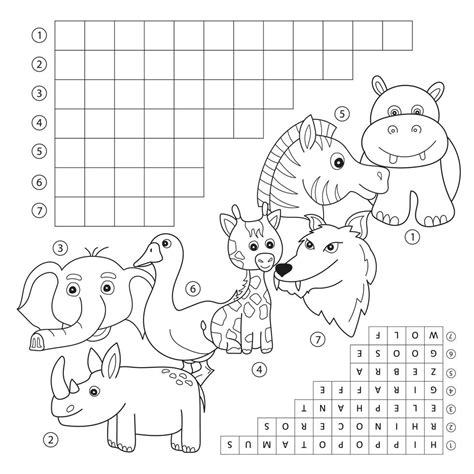 Crucigrama Para Colorear Juego Educativo Para Niños Sobre Animales
