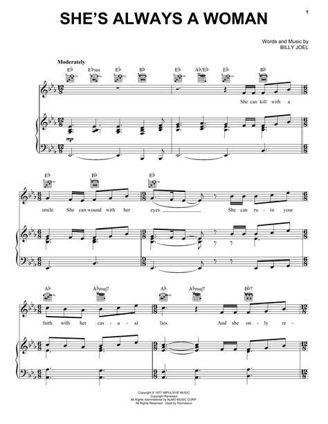 Shes Always A Woman Sheet Music By Billy Joel Piano Vocal And Guitar