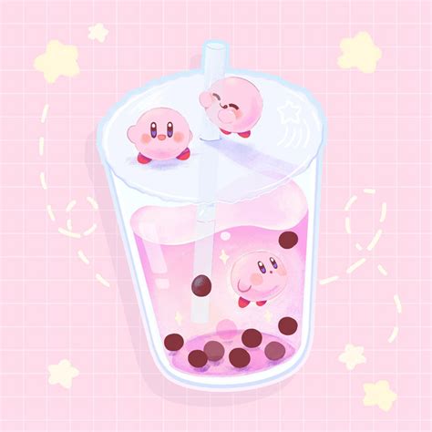 Kawaii Kirby Bubble Tea Sticker Mushimoo Kawaii Doodles Cute Kawaii