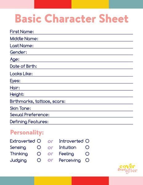 Author Freebie Printable Basic Character Sheet Character Sheet