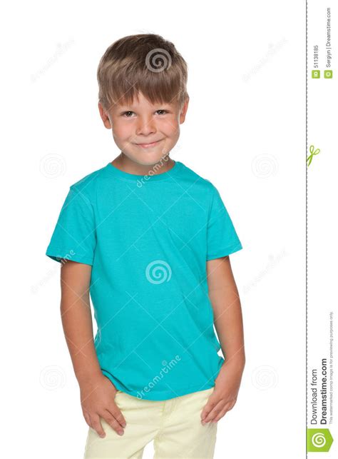 Cute Little Boy In A Blue Shirt Stock Image Image Of Confident