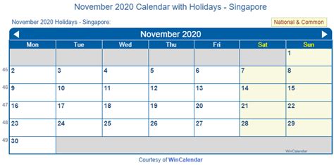 Print Friendly November 2020 Singapore Calendar For Printing