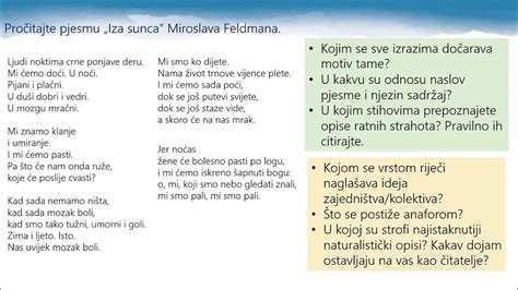 Hrvatski Jezik 4r SŠ Usporedba Sadržajne I Izrazne Razine U Pjesmama